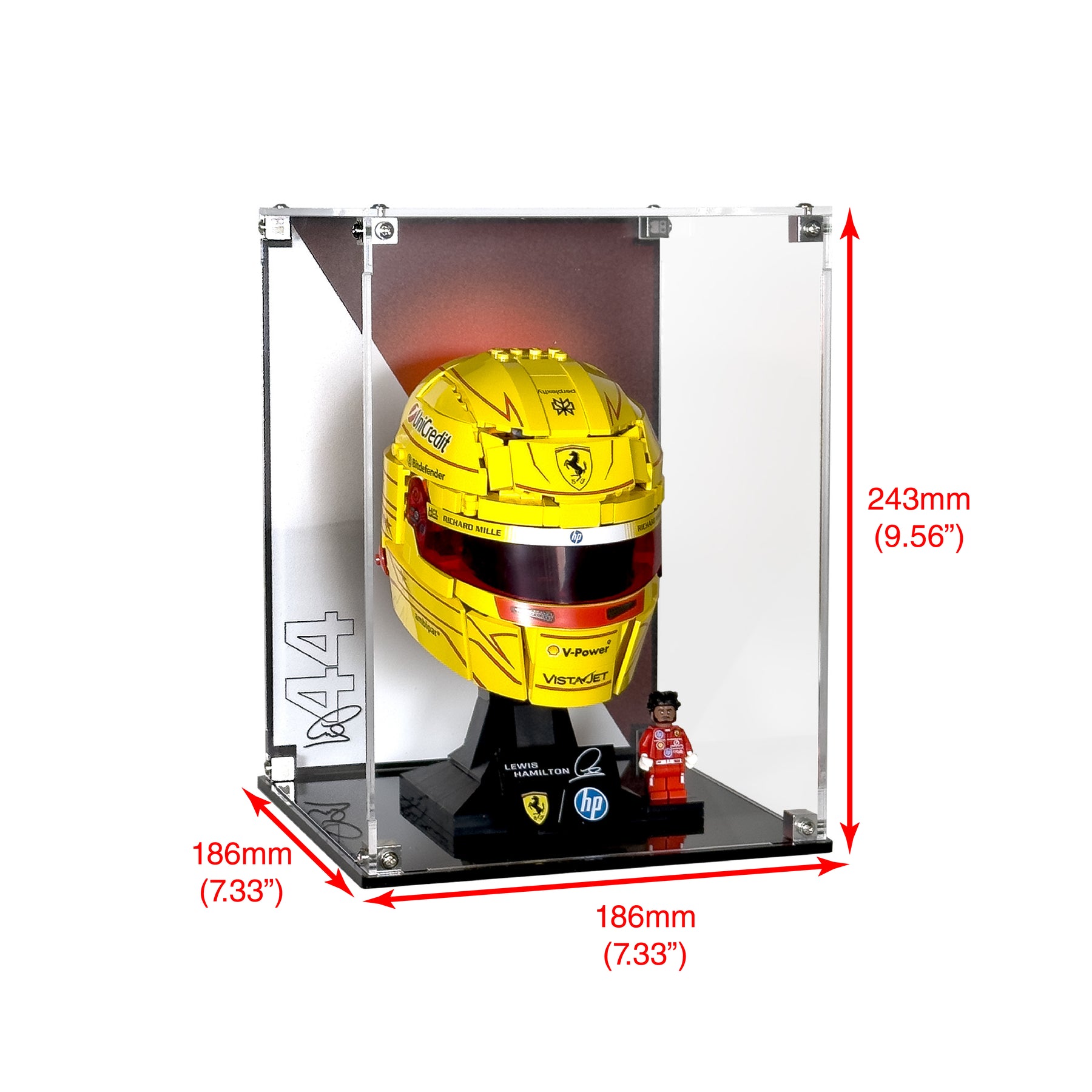 Display Case for LEGO Editions Scuderia Ferrari HP Lewis Hamilton Helmet (43022), Printed Background Art