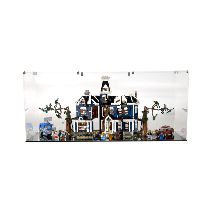 The LEGO Creel House is set in a a clear acrylic display case with no background.