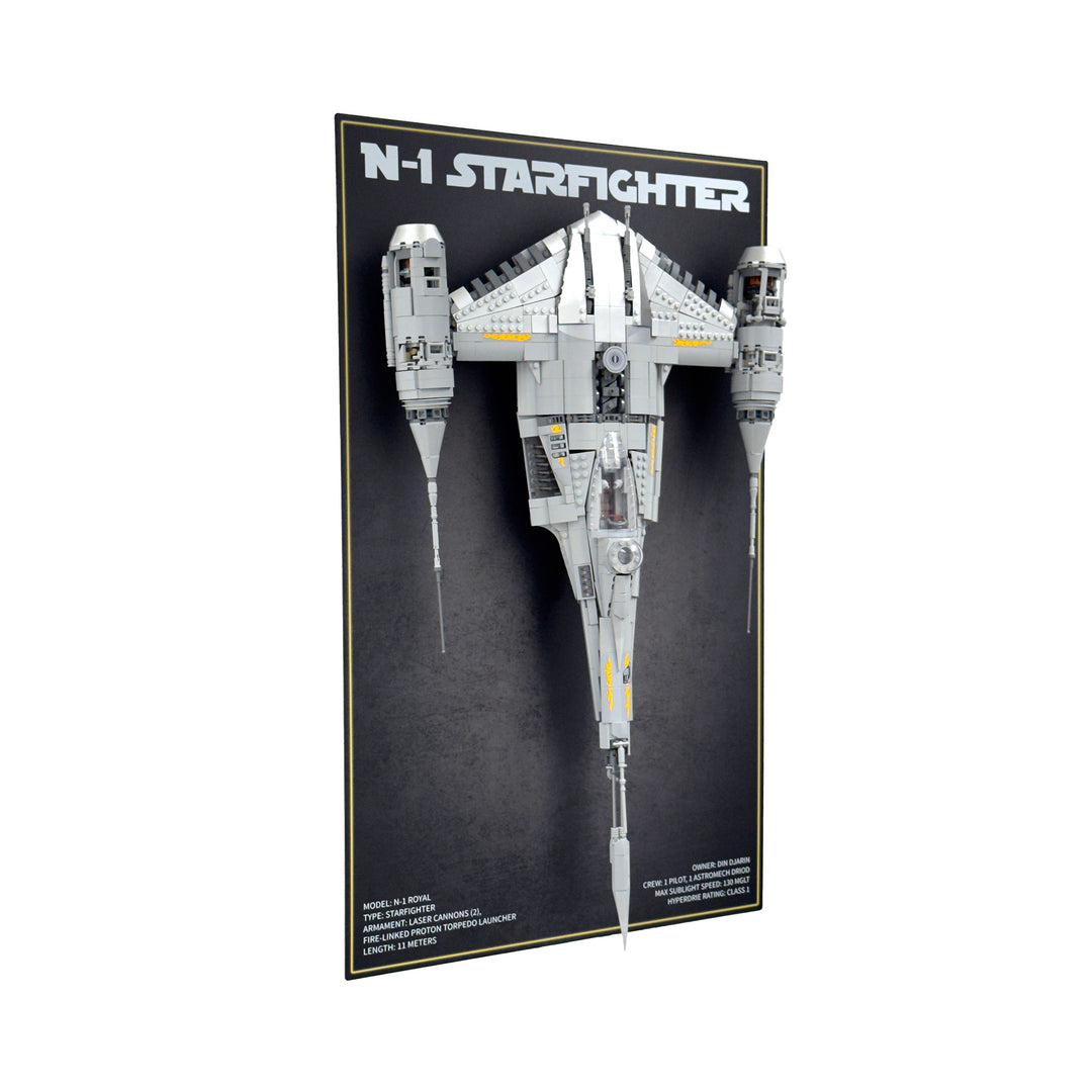 Wall-Mount Display Stand with Background Art for LEGO Star Wars The Mandalorian's N-1 Starfighter UCS (75442)